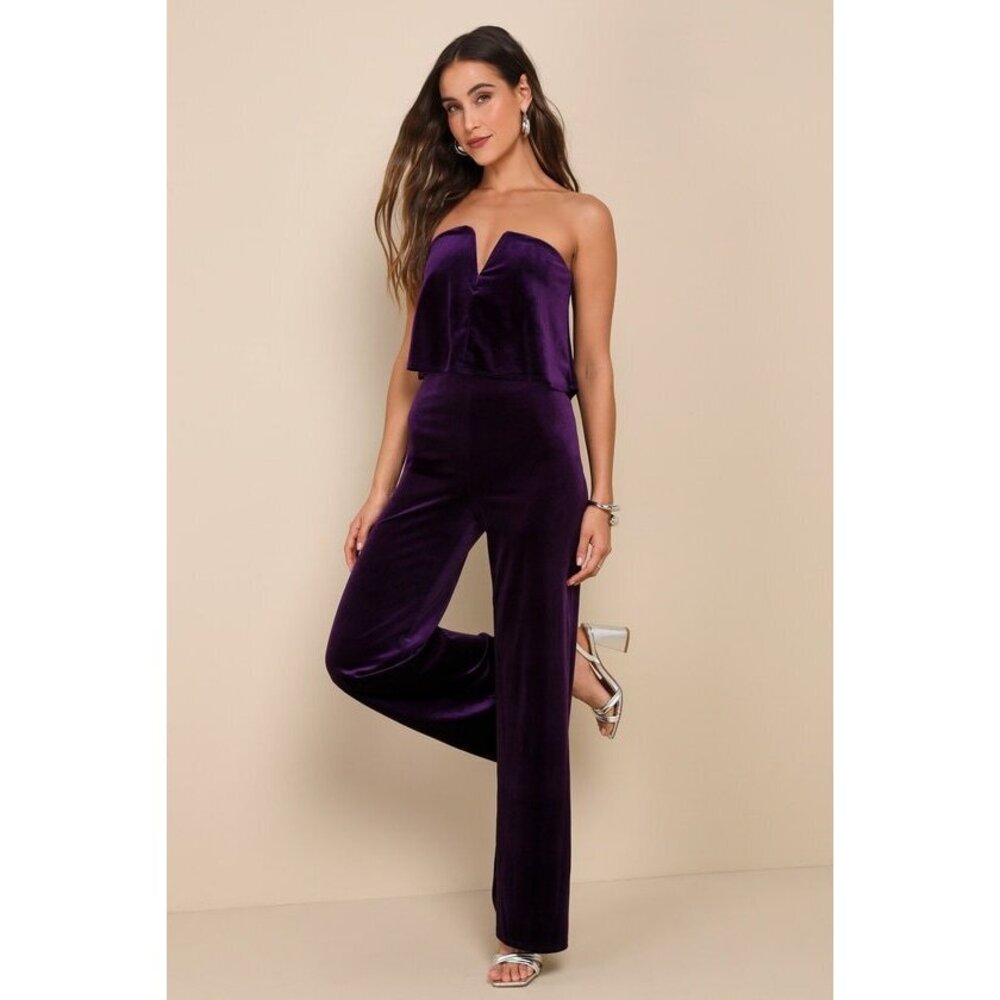 Lulus Power Of Love Purple Velvet Strapless Jumpsuit - Size XL